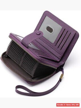 Leather RFID Blocking Wallet with Wristlet 37 Slots Large Capacity
